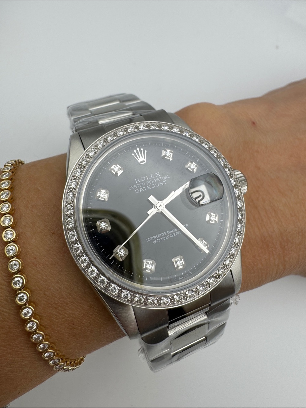 Rolex 1601 Datejust Stainless Steel Diamond Bezel Watch CUSTOM